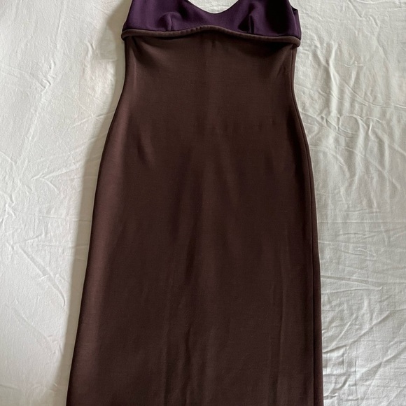 Douglas Hannant Stunning Wool like Scoop Neck Bodycon Pencil Dress Brown Plum 10 - Picture 11 of 15